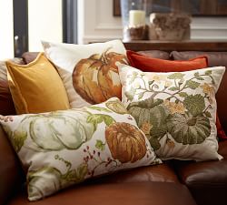 Pumpkin Patch Crewel Embroidered Pillow Cover