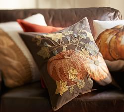 Pumpkin Patch Crewel Embroidered Pillow Cover