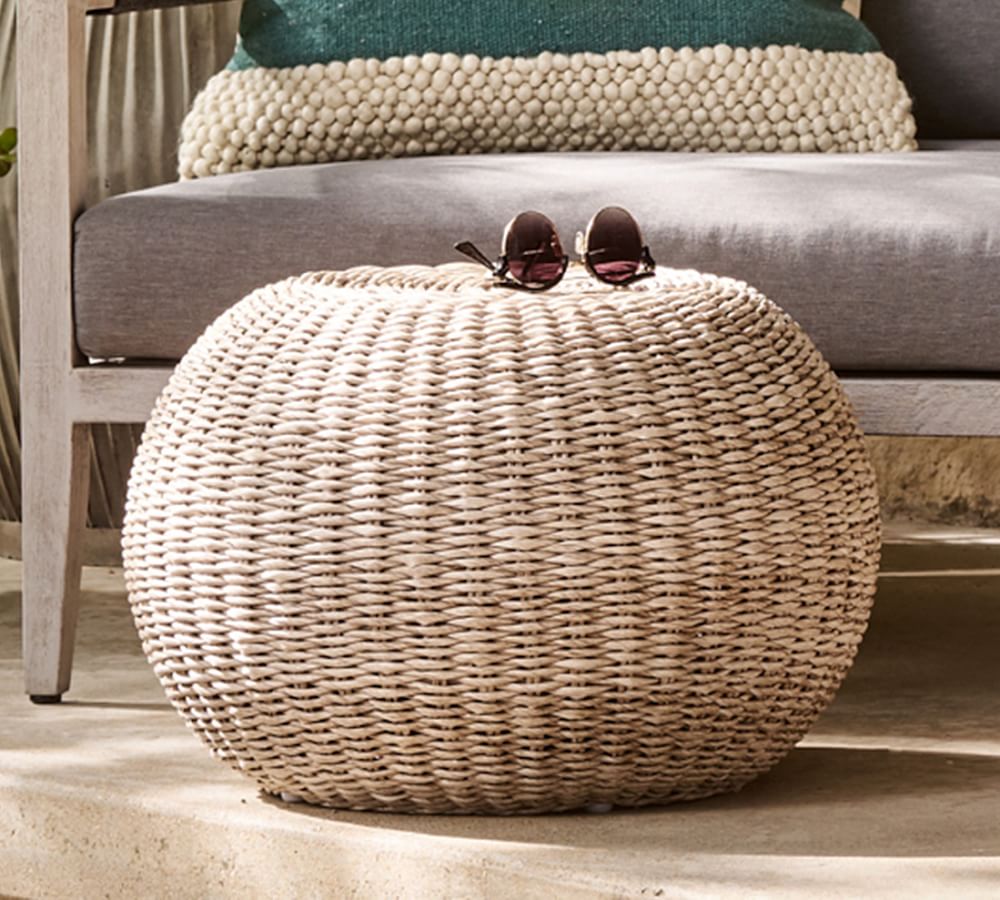 Annette Rattan Outdoor Accent Stool | Pottery Barn