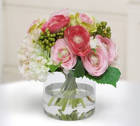 Faux Rose and Hydrangea in Cylinder Vase | Pottery Barn