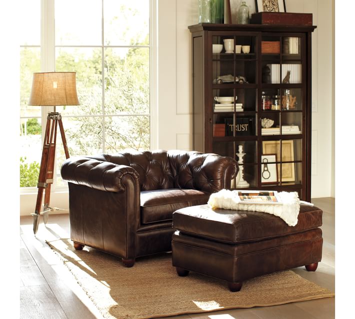 Chesterfield Leather Ottoman Pottery Barn