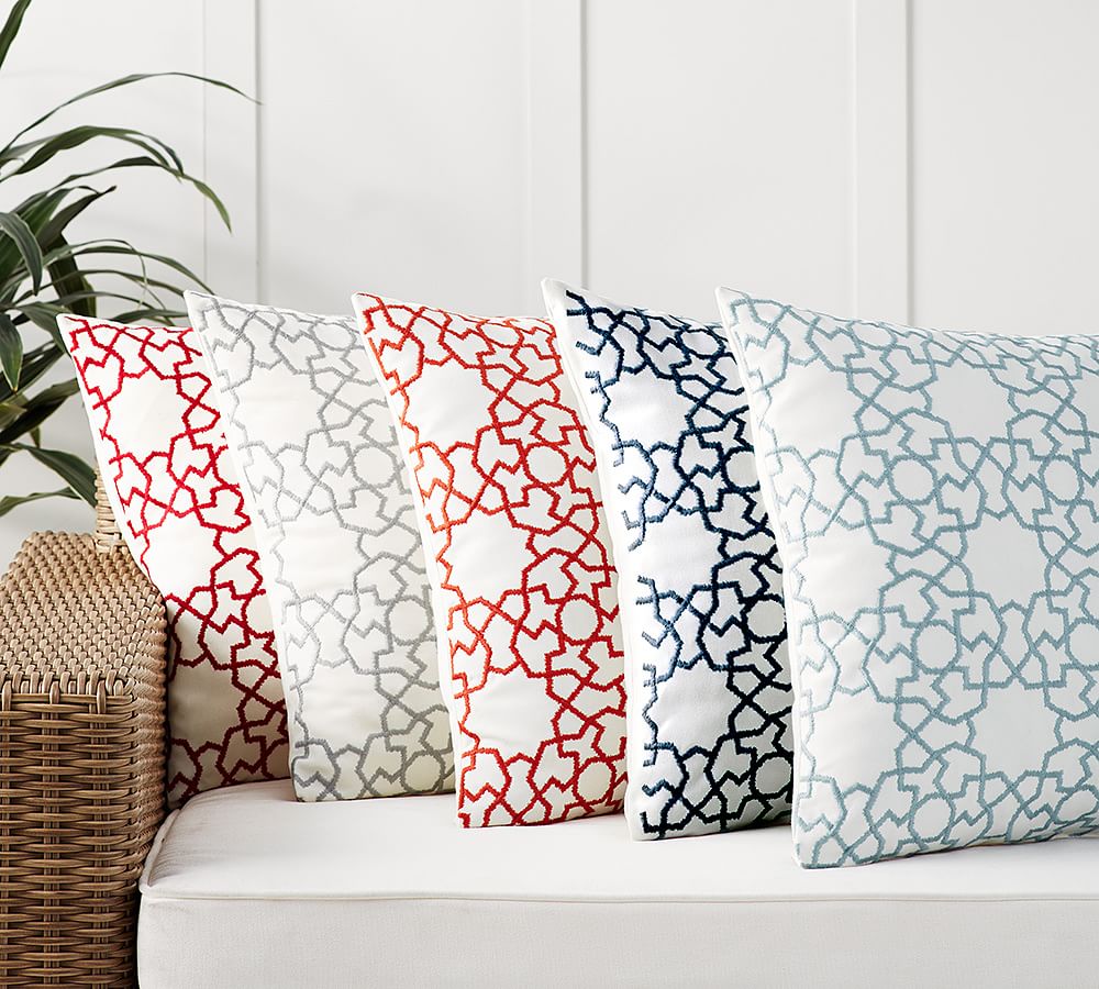 Astrid Trellis Embroidered Outdoor Pillow