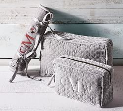 Quilted Soft Sheen Velvet Cosmetic Bags - Set of 2