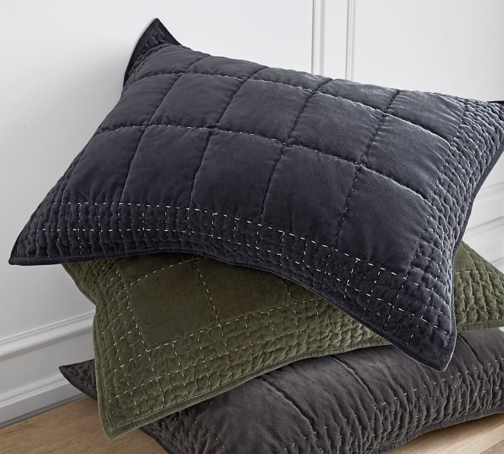 Velvet Handcrafted Box Stitch deals Quilted Sham (2)