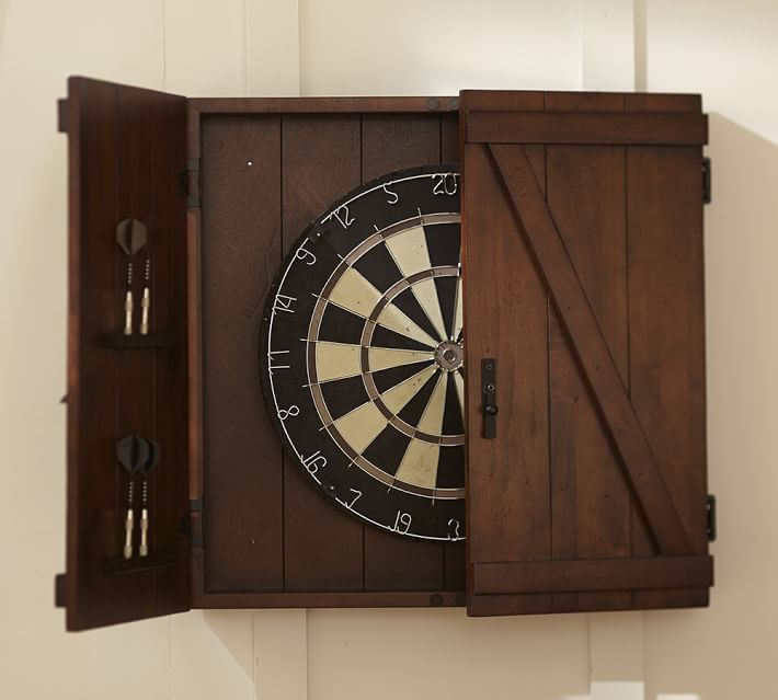 Dartboard Wood Cabinet Game Set Mahogany Pottery Barn