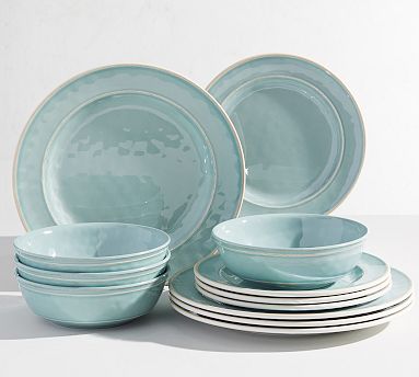 Cabana Outdoor Melamine 12 Piece Dinnerware Set Navy Pottery Barn