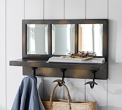 Eagan Bronze Windowpane Entryway Mirror with Hooks