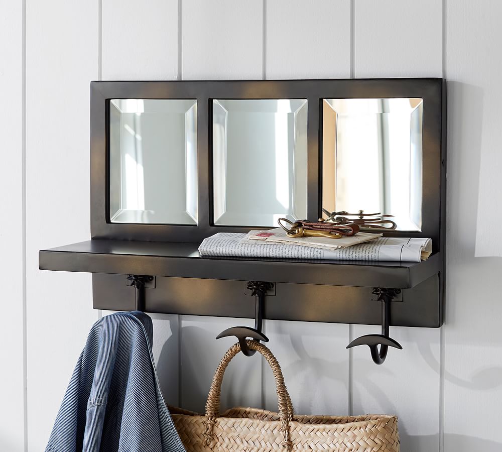 Eagan Bronze Windowpane Entryway Mirror with Hooks