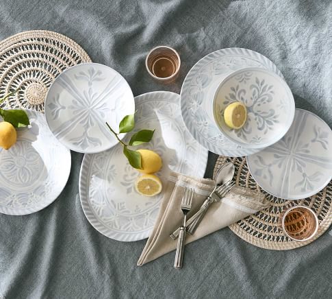 Chambray Tile Outdoor Melamine Dinnerware Collection Pottery Barn