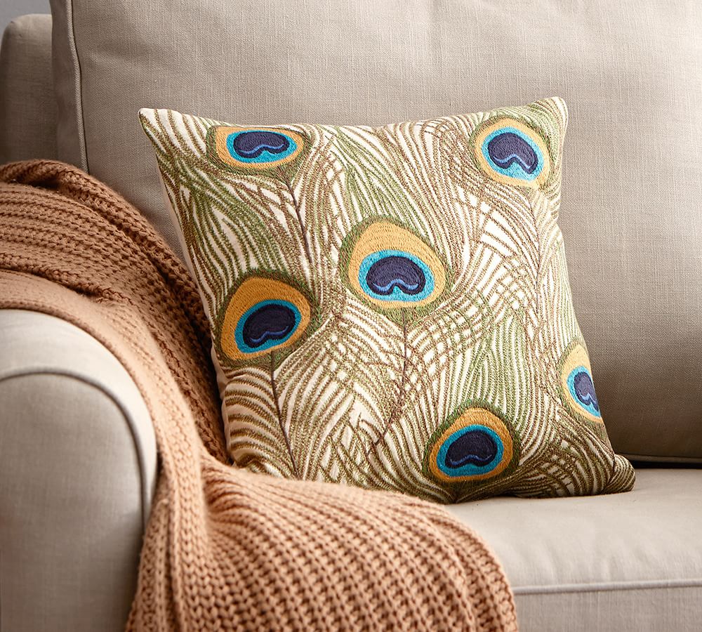 Peacock Feather Embroidered Pillow Pottery Barn