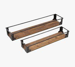 Wooden Floating Shelves with Metal Frames - Set of 2