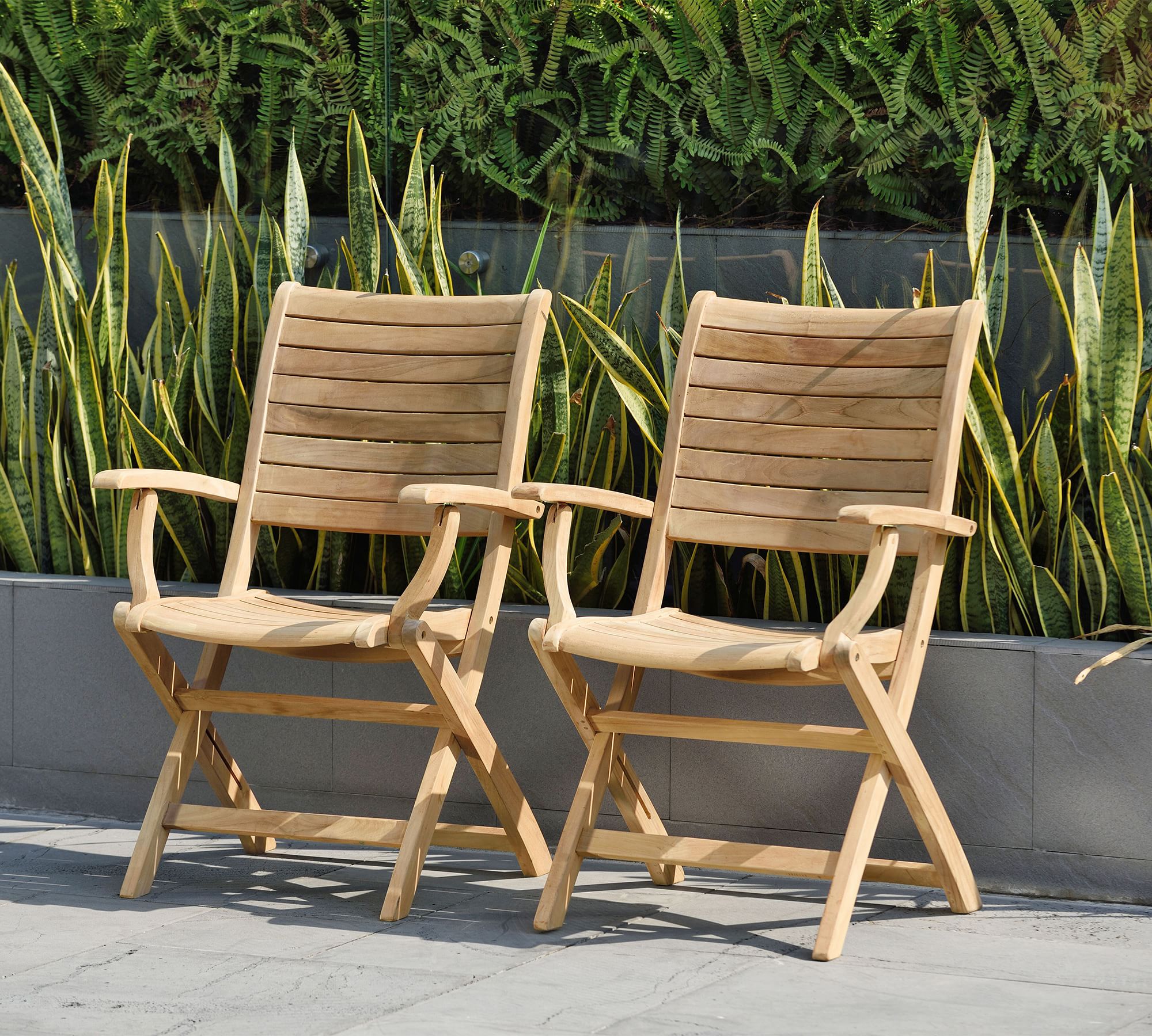 Maya Folding Teak Outdoor Dining Armchairs, Set of 2