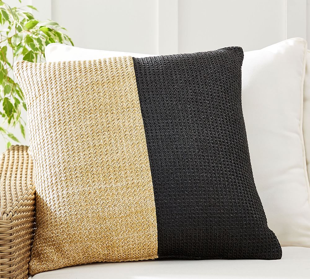 Faux Natural Fiber Pieced Outdoor Pillow