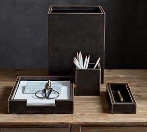 Gia Leather Desk Accessories - Black | Office Accessories | Pottery Barn