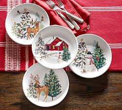 Christmas in the Country Stoneware Salad Plates - Mixed Set of 4