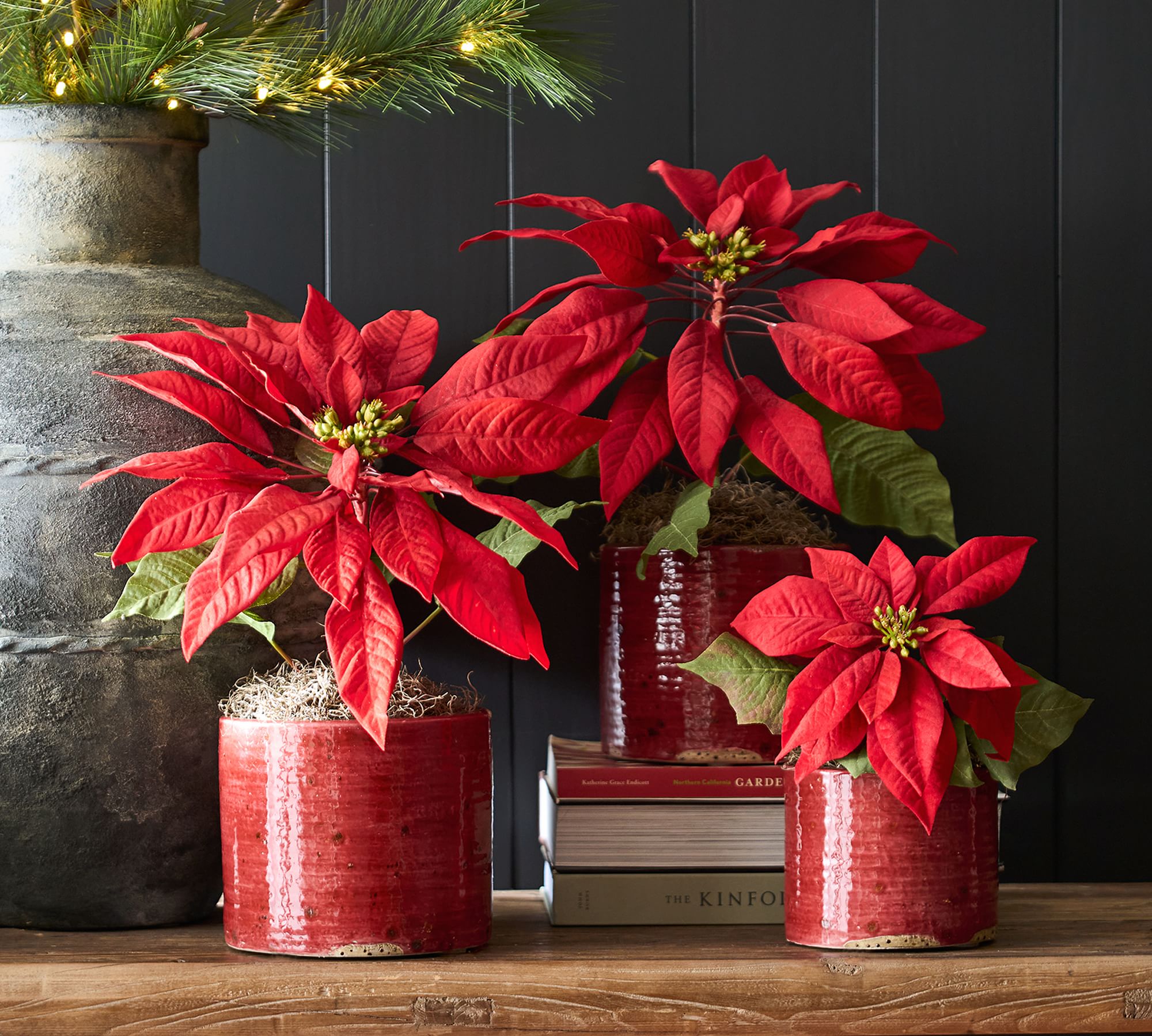 Faux Potted Poinsettias