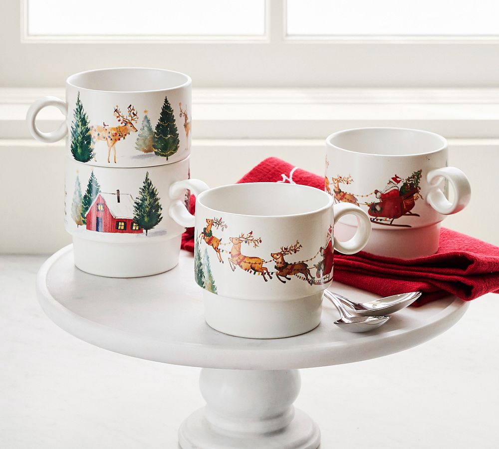 Christmas in the Country Stacking Mugs Set of 4 Pottery Barn