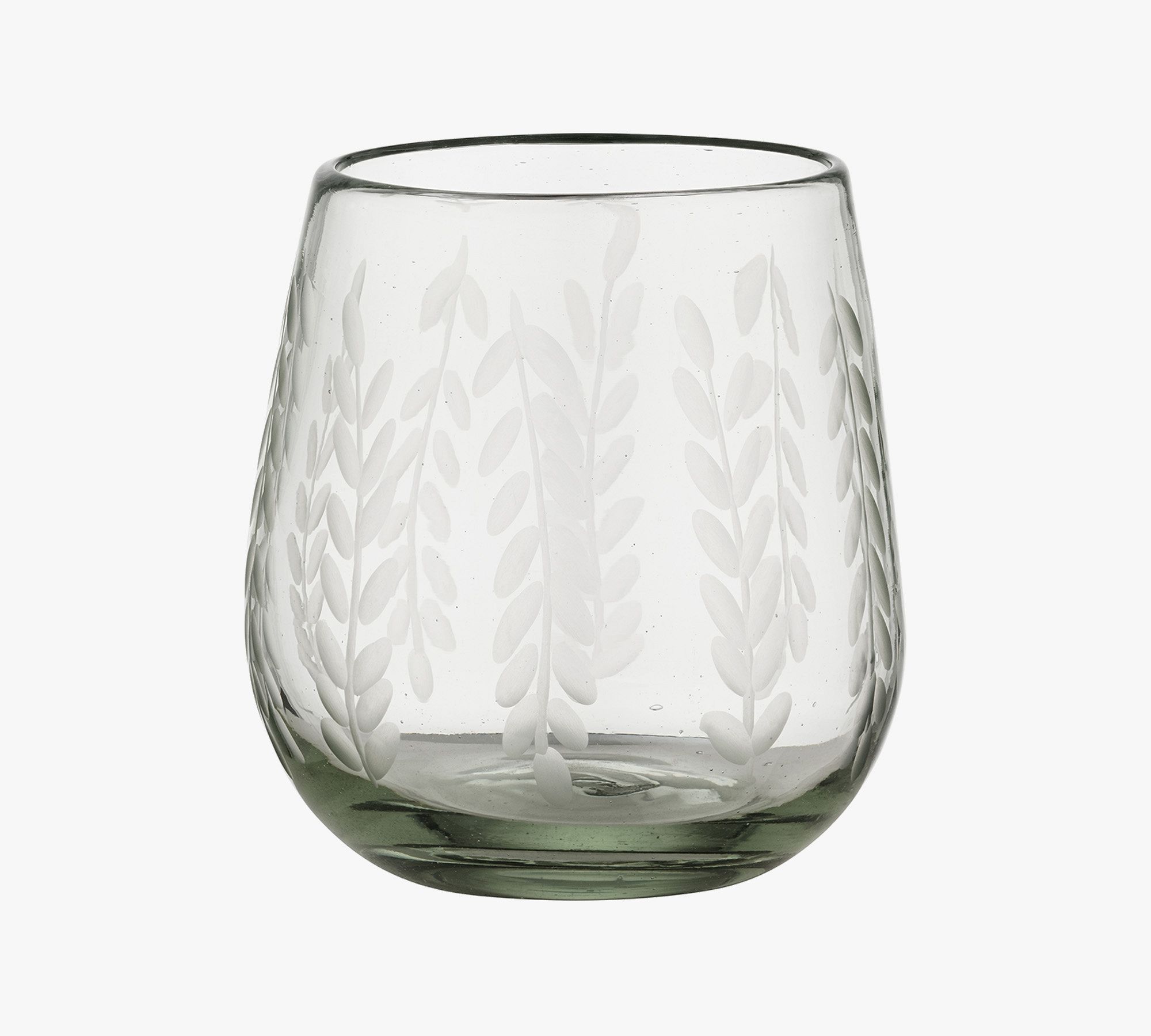 Etched Petals Recycled Stemless Wine Glass Set