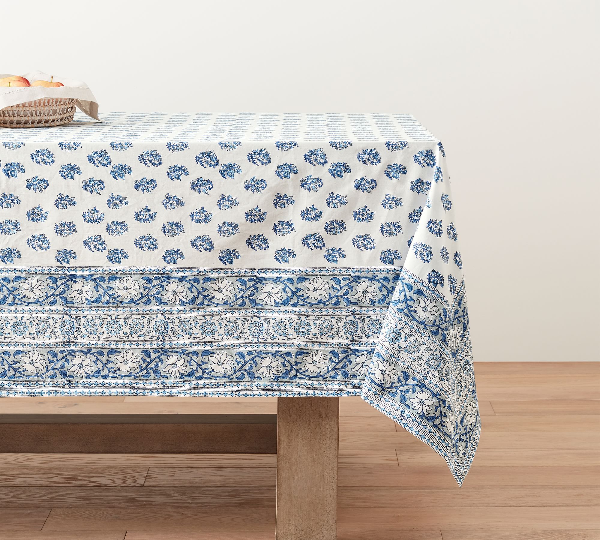 Sophia Floral Block Print Cotton Tablecloth