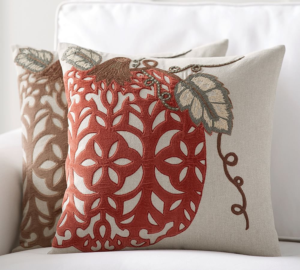 Velvet Pumpkin Applique Pillow Cover