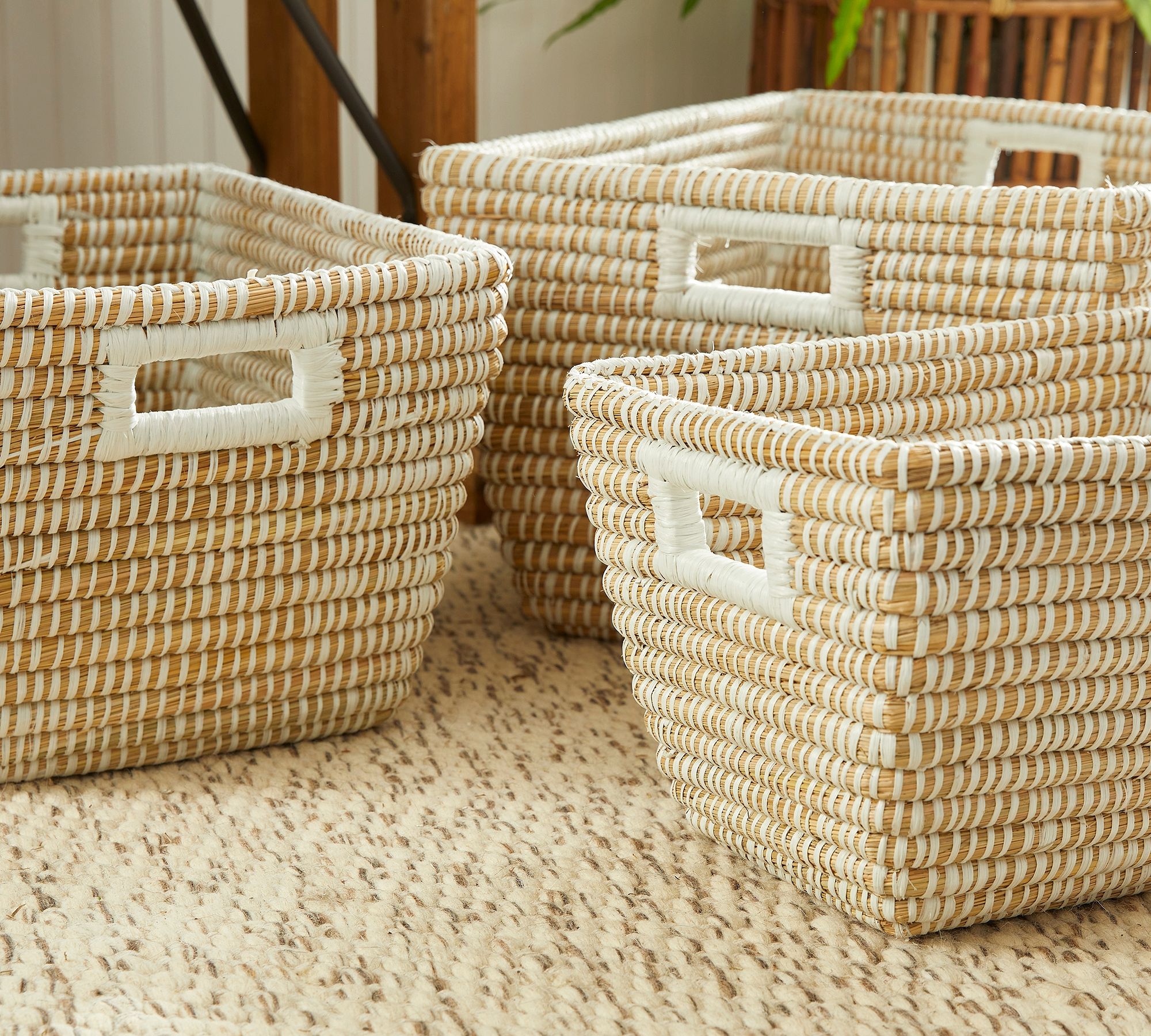 Dahlia Woven Rivergrass Square Baskets - Set of 3