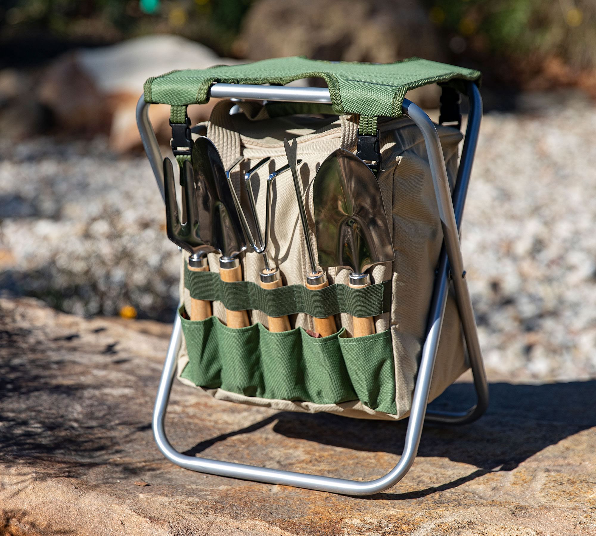 Foldable Gardening Seat with Tools & Detachable Tote