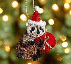 Bottle Brush Santa Raccoon Ornament