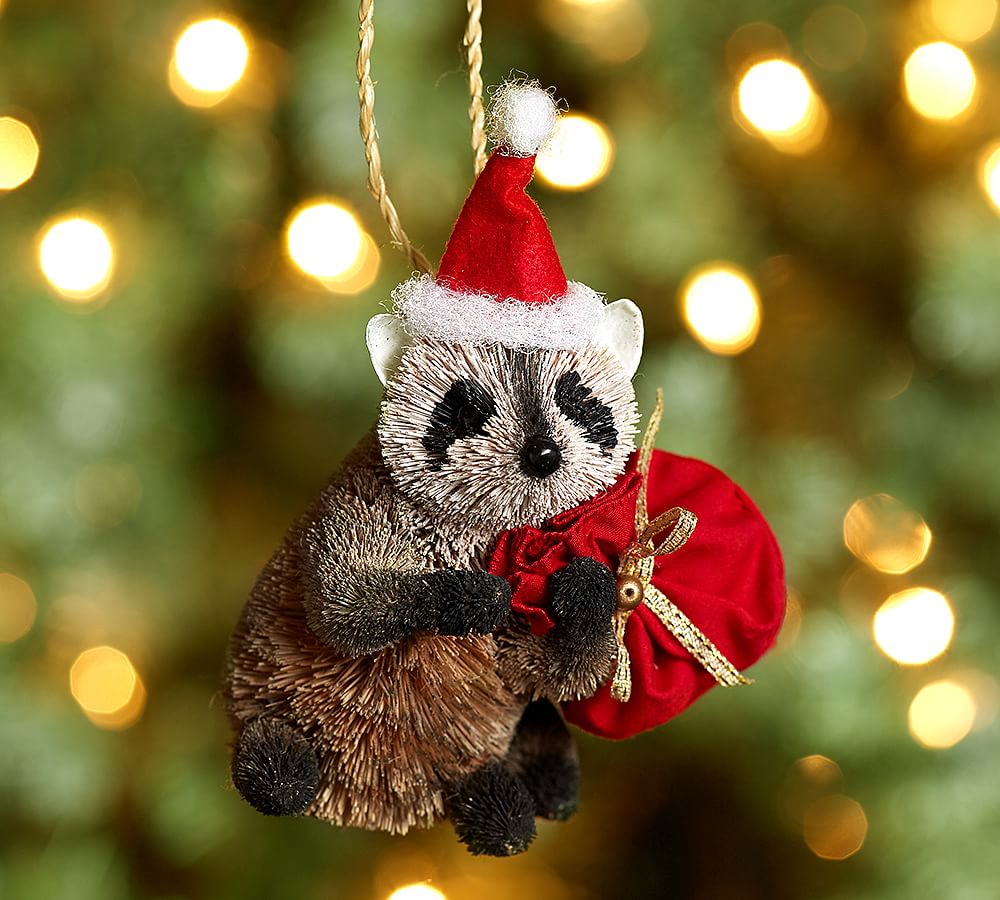 Bottle Brush Santa Raccoon Ornament