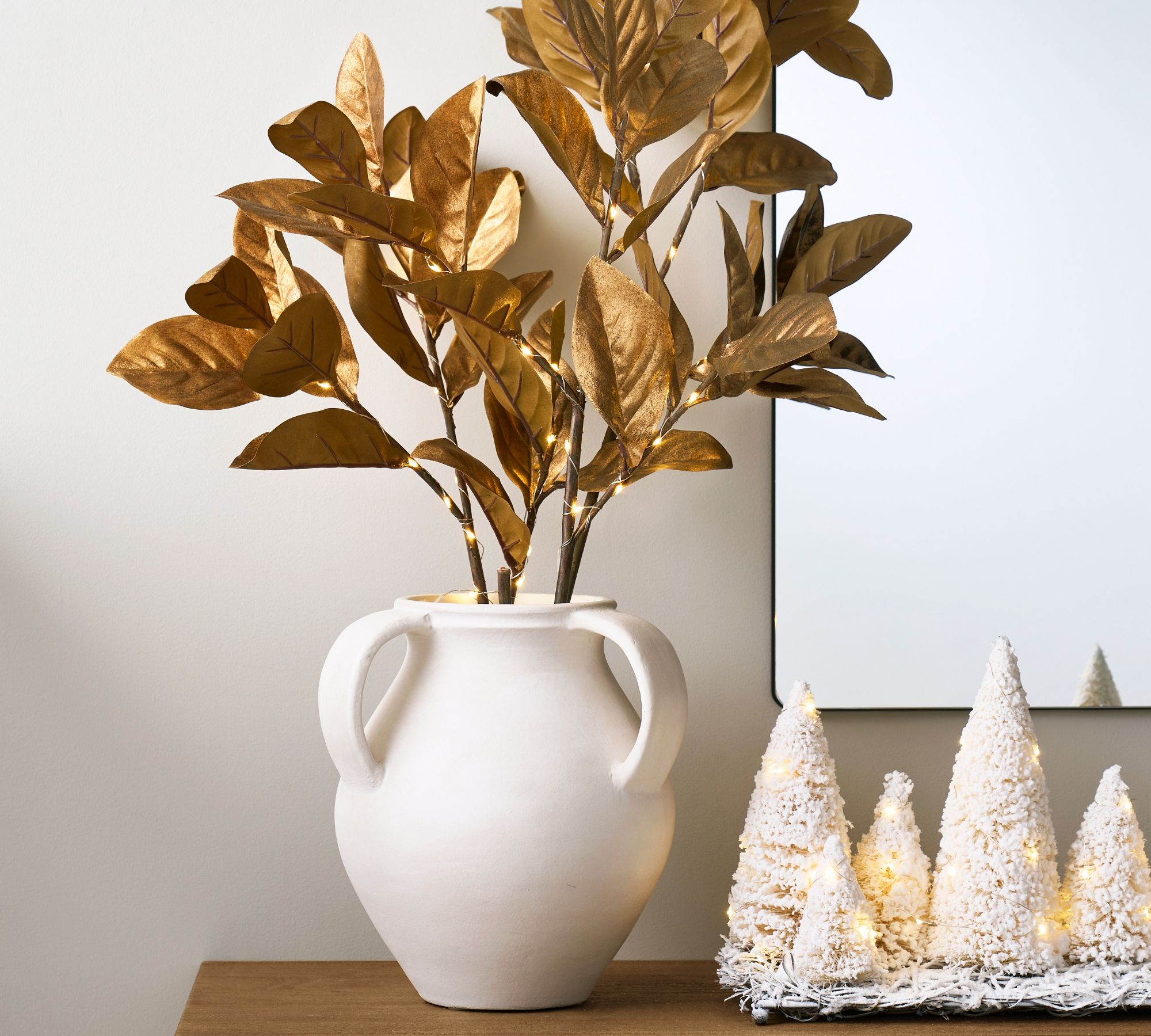 Lit Faux Gold Magnolia Branch