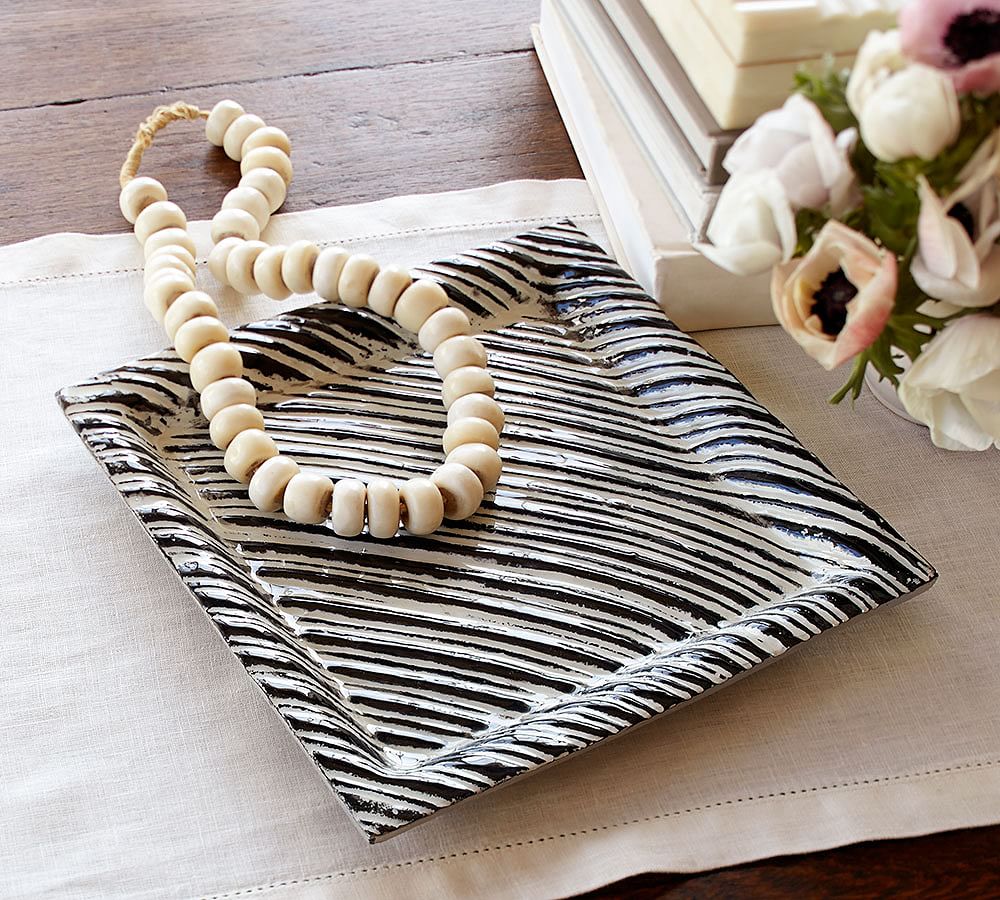 Striped Black and White Ceramic Tray