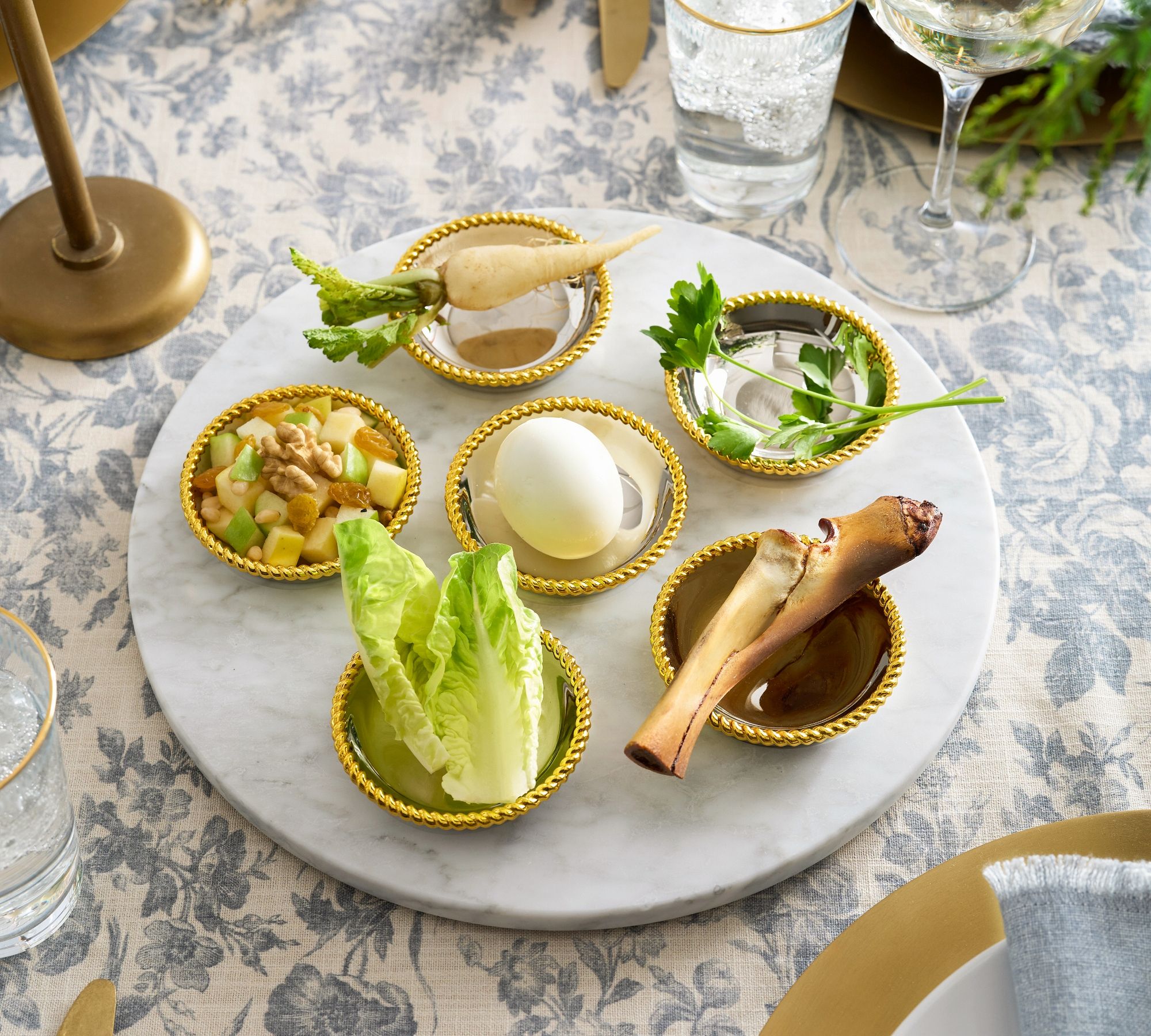 Marble Seder Plate with Gold Trim