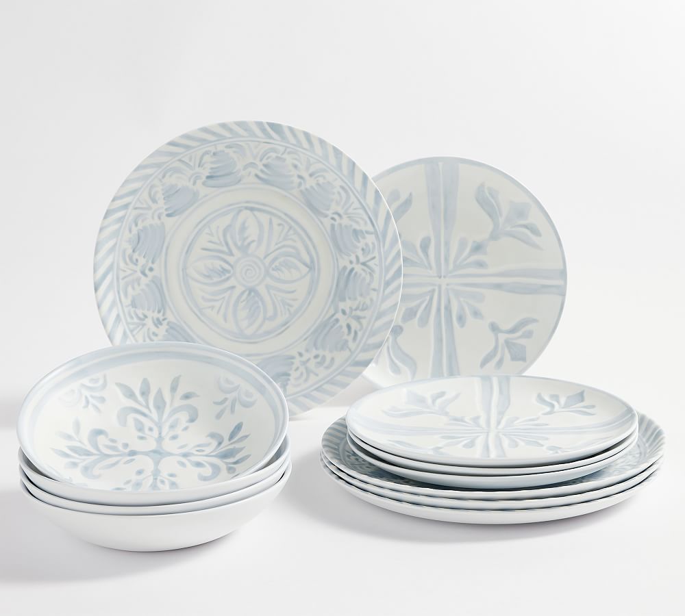 Chambray Tile Outdoor Melamine 12-Piece Set