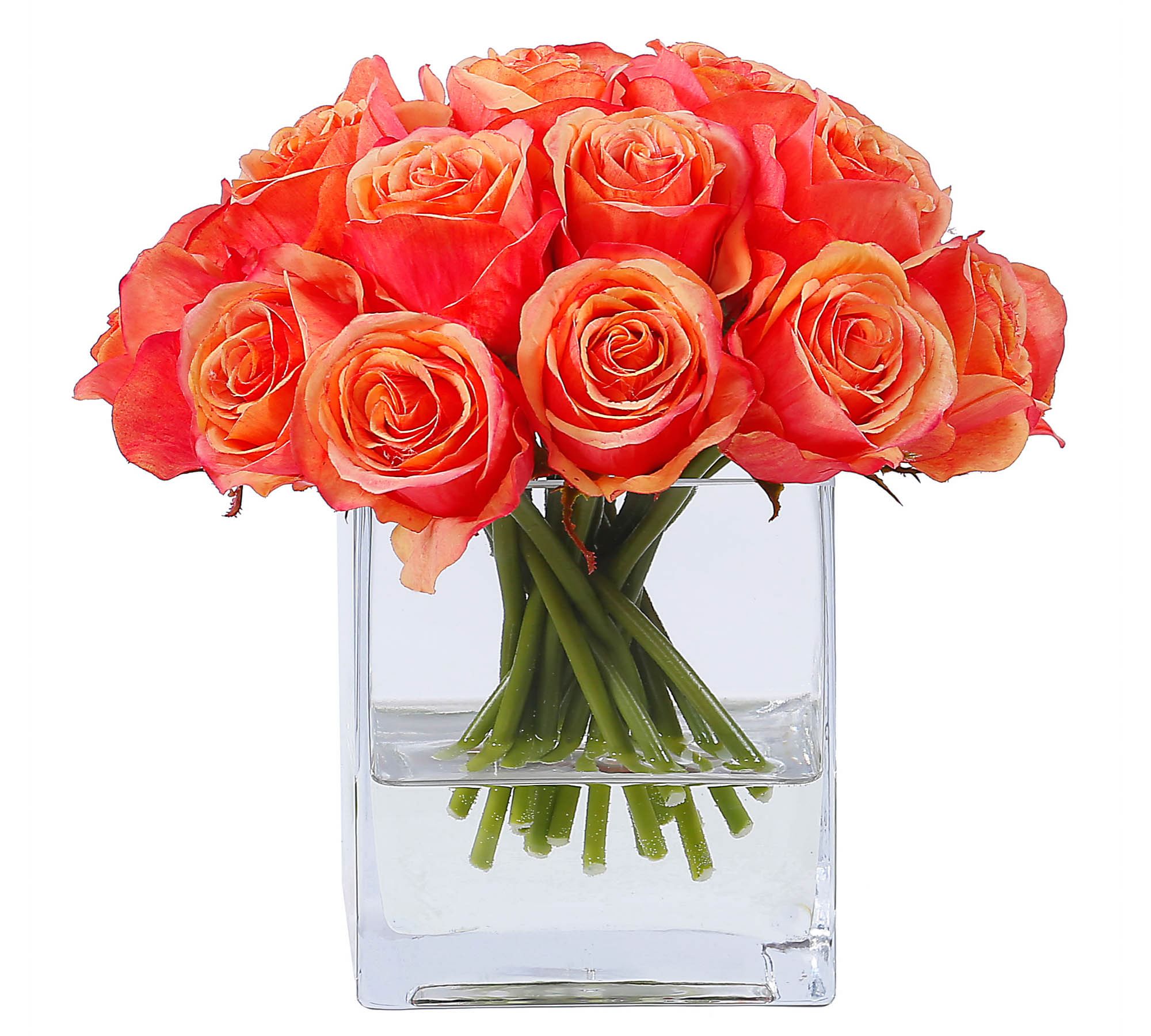 Faux Rose Arrangement in Square Vase