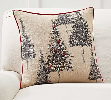 Tannen Embellished Tree Pillow Cover | Pottery Barn