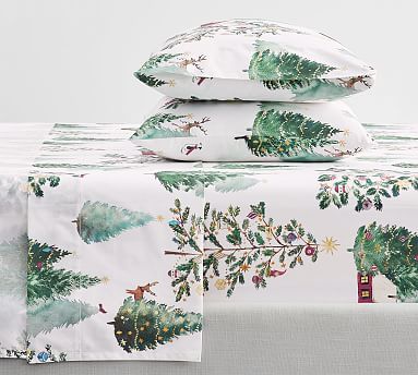 NEW Pottery cheapest Barn Christmas In The City King Sheet Set Organic Percale Cotton