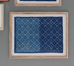 Framed Hand-Painted Blue Textile Wall Art