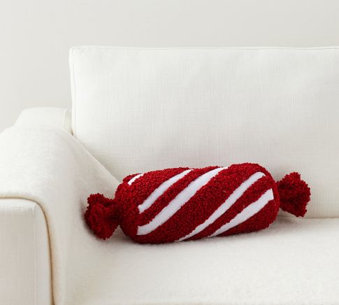 Cozy Teddy Faux Fur Candy Cane Shaped Pillow | Pottery Barn