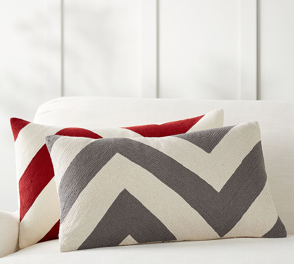 Chevron Crewel Embroidered Lumbar Pillow Cover