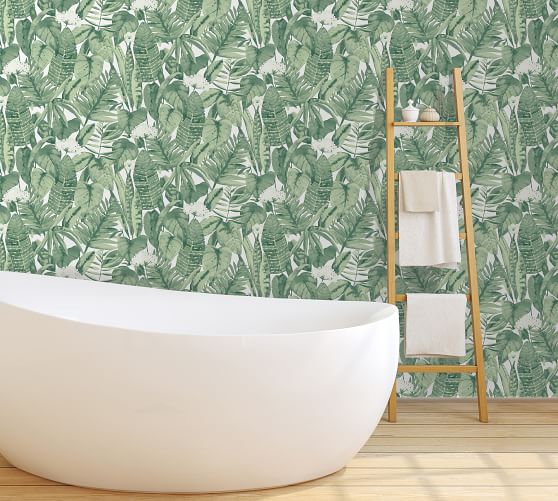 Tropical Jungle Green Leaf Removable Wallpaper Pottery Barn