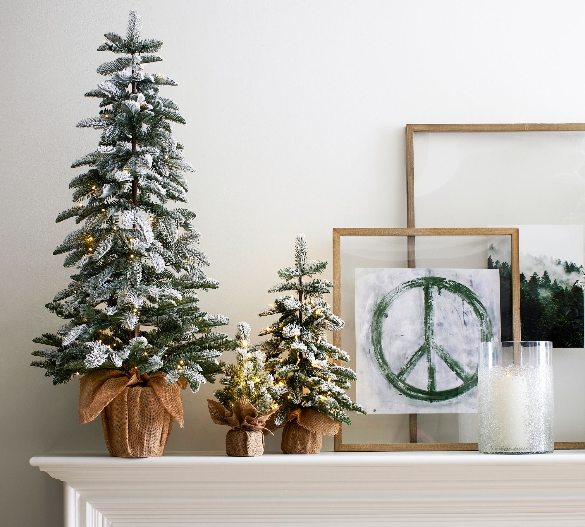 Lit Frosted Faux Pine Trees