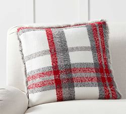 Pottery Barn Nottingham Plaid outlet Faux Fur Back Lumbar Pillow Cover NEW Ivory Neutra