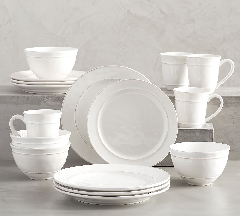 Cambria Handcrafted Stoneware Dinnerware Set - 16 piece, color: stone, 10 3/4 Dinner plate and soup bowl