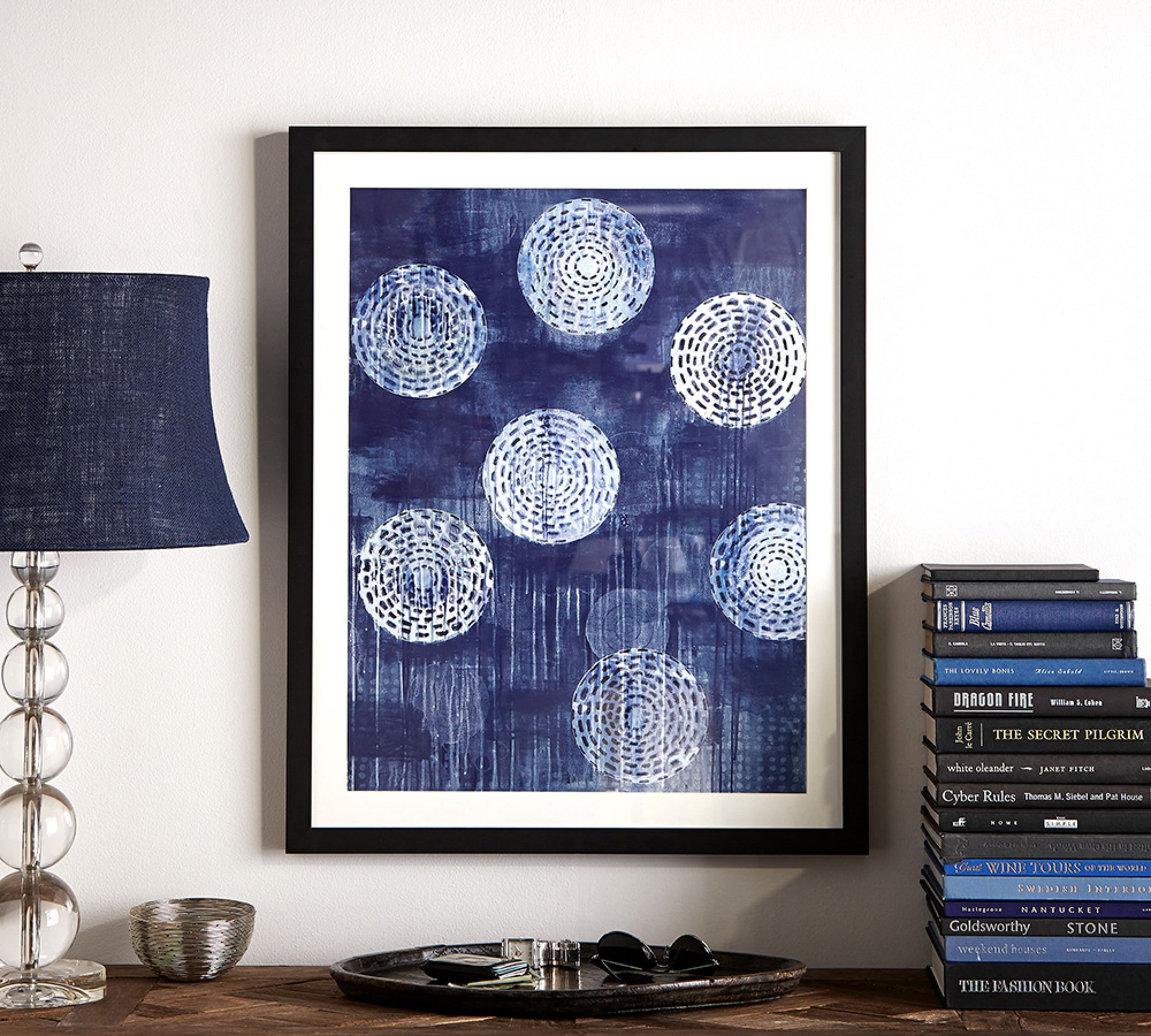 Abstract Indigo Circles Framed Print