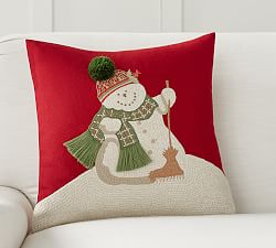 Melting Snowman Crewel Pillow Cover