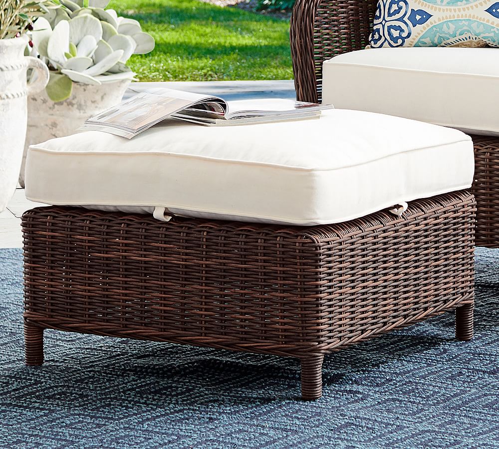 Torrey Wicker Outdoor Ottoman (25") | Pottery Barn