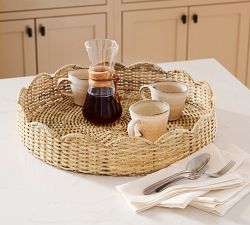 Beau Handwoven Scallop Rattan Tray