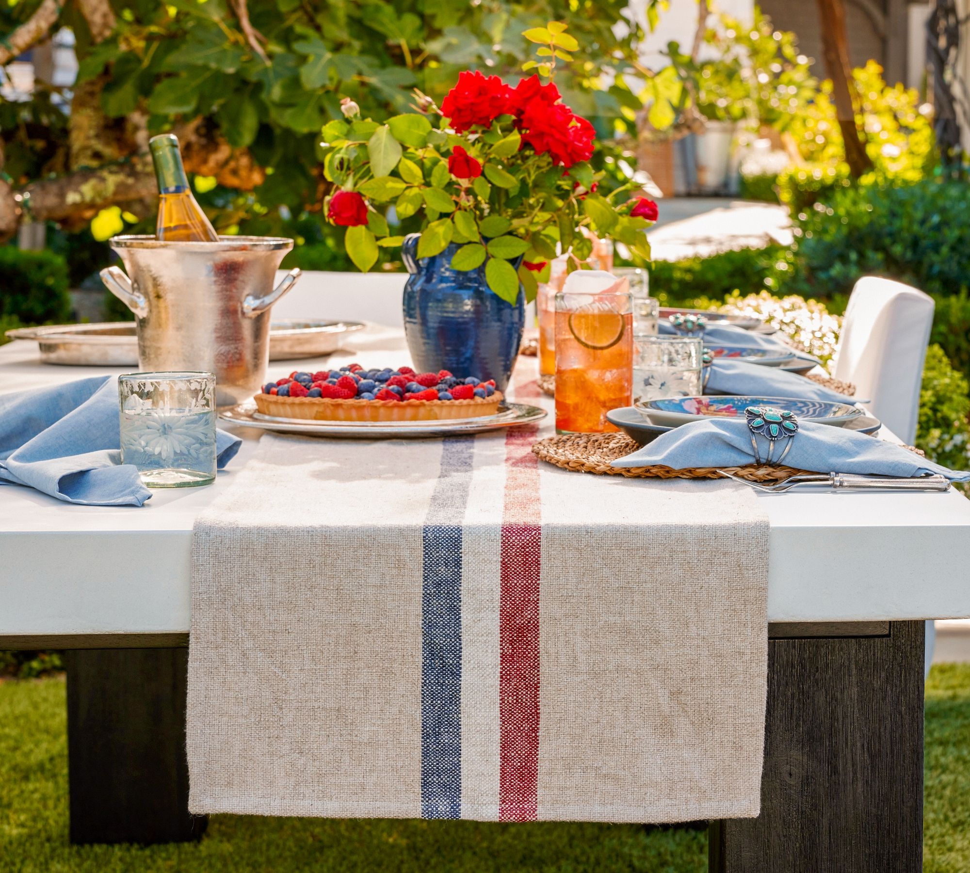 Patriotic Stripe Cotton/Linen Table Runner