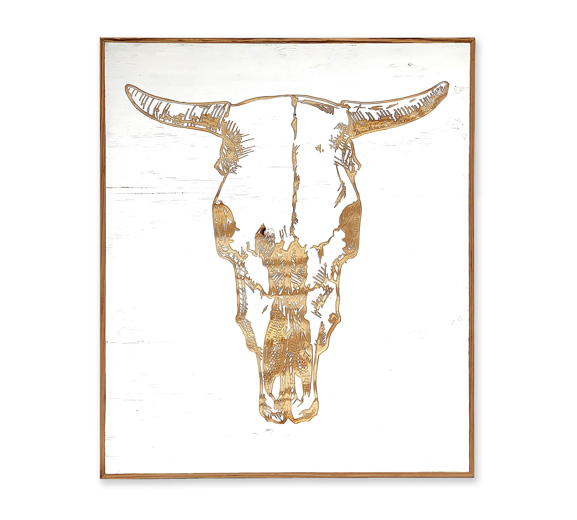 Cow Skull Carved Wood Wall Art