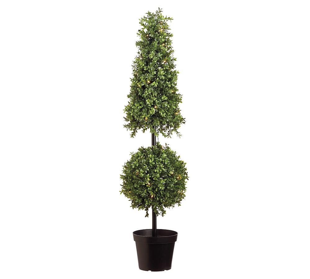 Faux Boxwood Cone Topiary Tree with LED Lights Pottery Barn