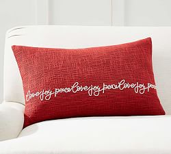 Love Joy Peace Embroidered Lumbar Pillow Cover